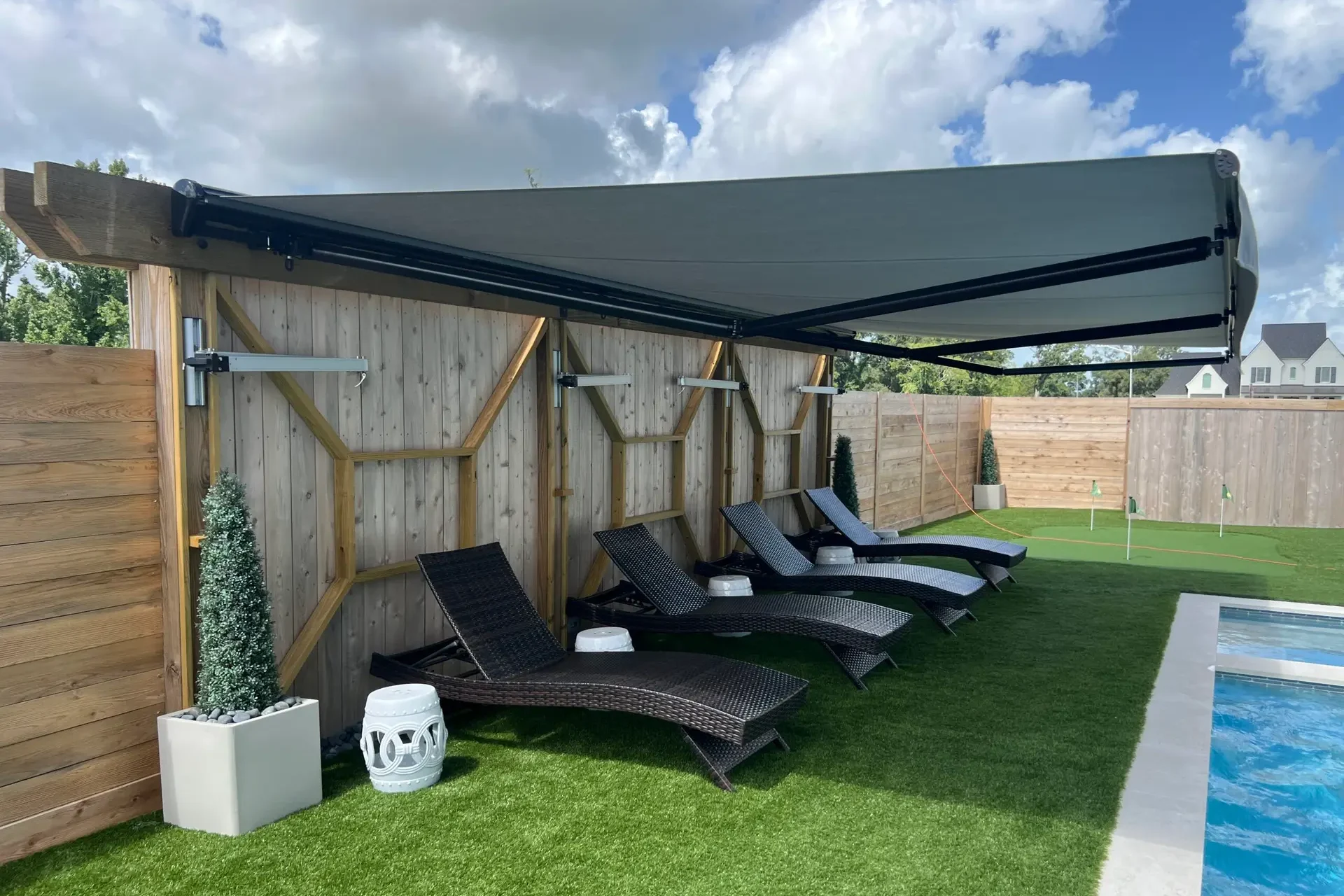 Motorized Awning near pool in Lafayette, Lousiana